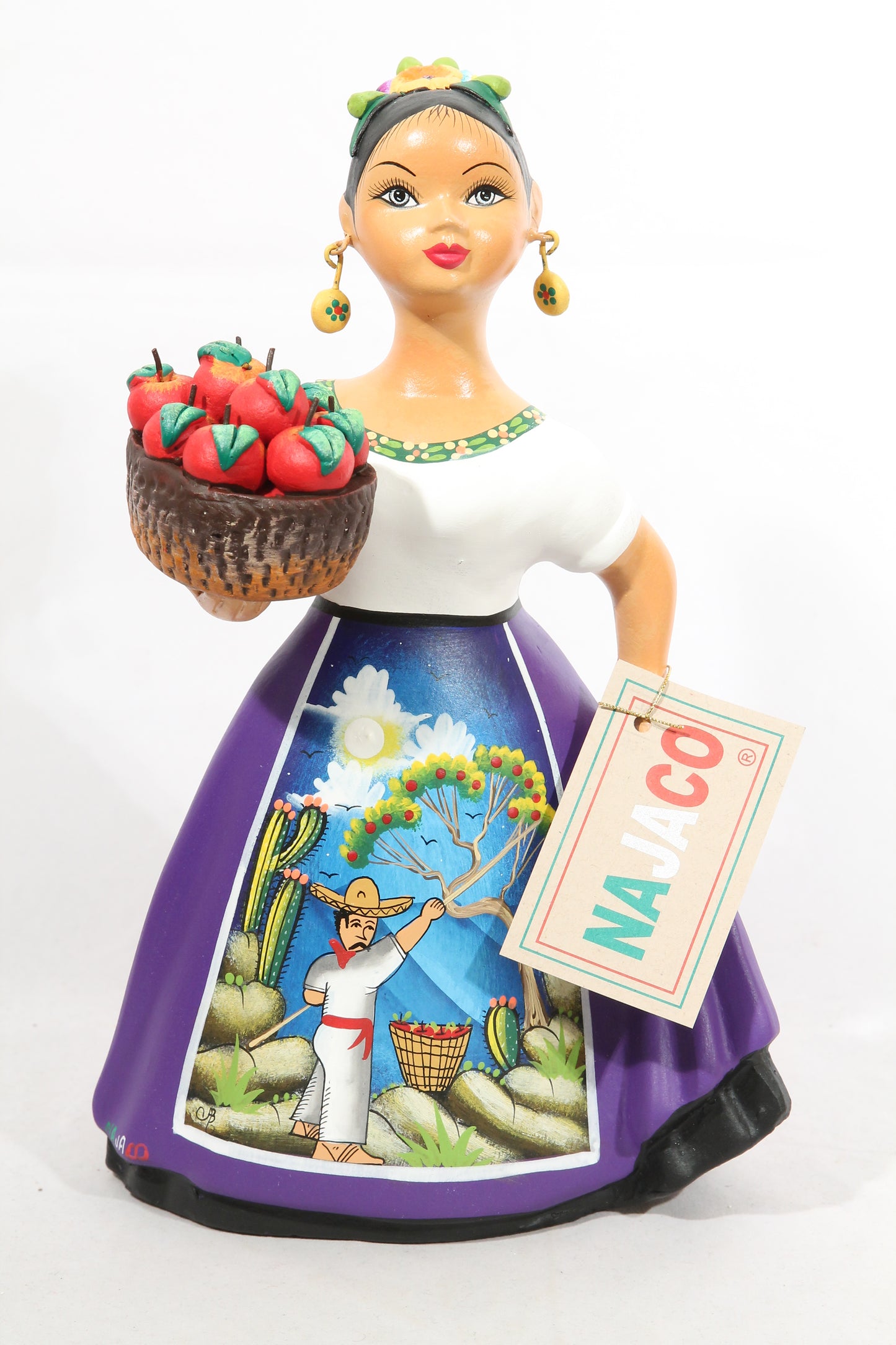 "Lupita" Plum Espanola Skirt Apple Basket NAJACO Doll Ceramic