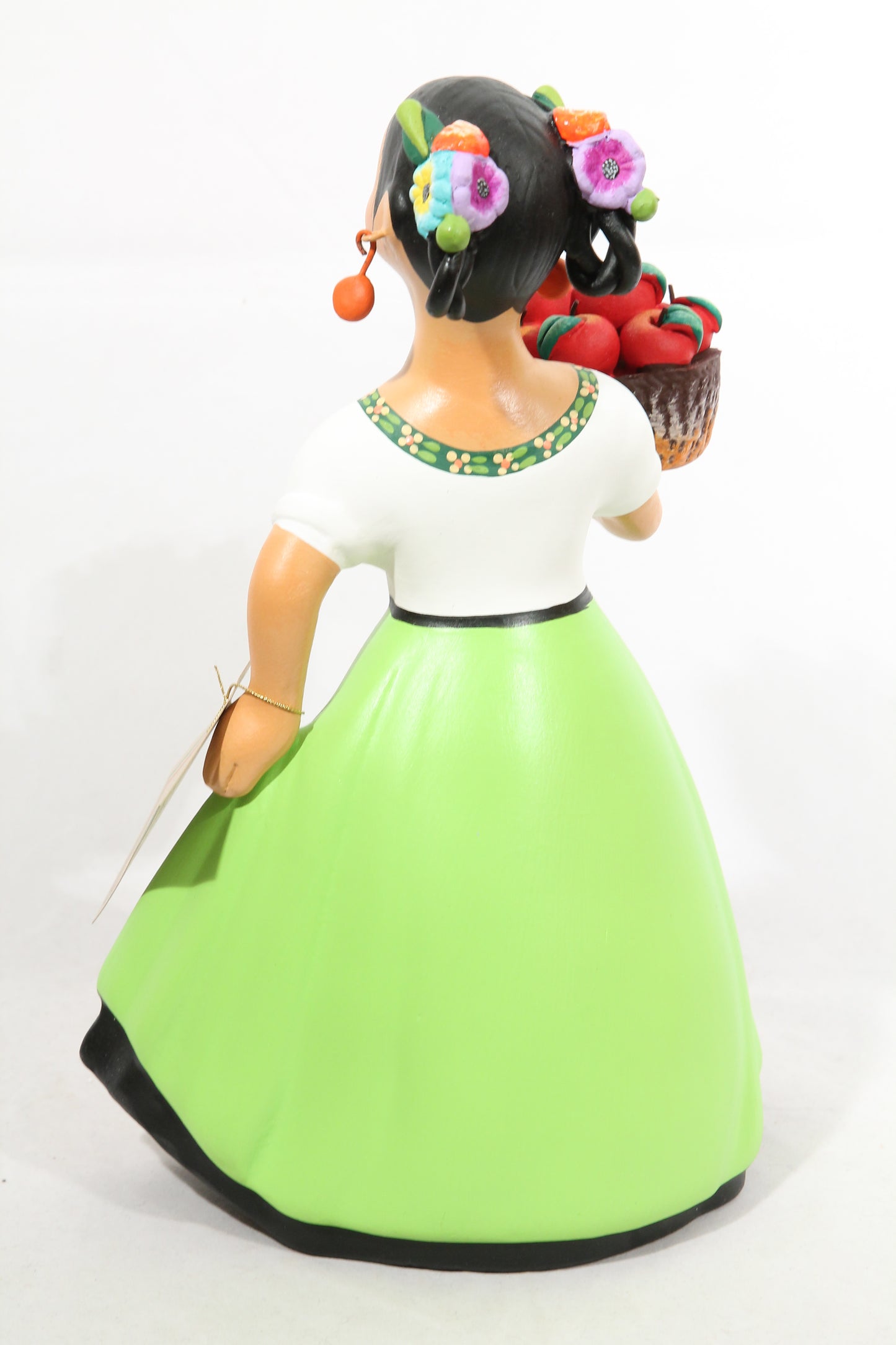 "Lupita" NAJACO Doll Ceramic Figurine Espanola Apple Basket Lime Green