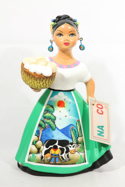 Lupita Najaco Ceramic Cheese Basket Doll Green Espanola Skirt Mexican