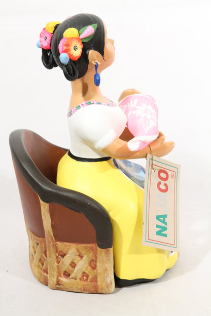 Lupita Ceramic Doll/Figurine Sitting w Baby Mexican Folk Art Yellow