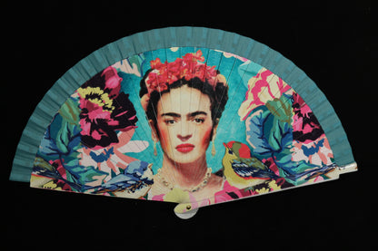 New "Frida" Hand Fan Direct from Spain Lacquered Wood/Paper, Turquoise