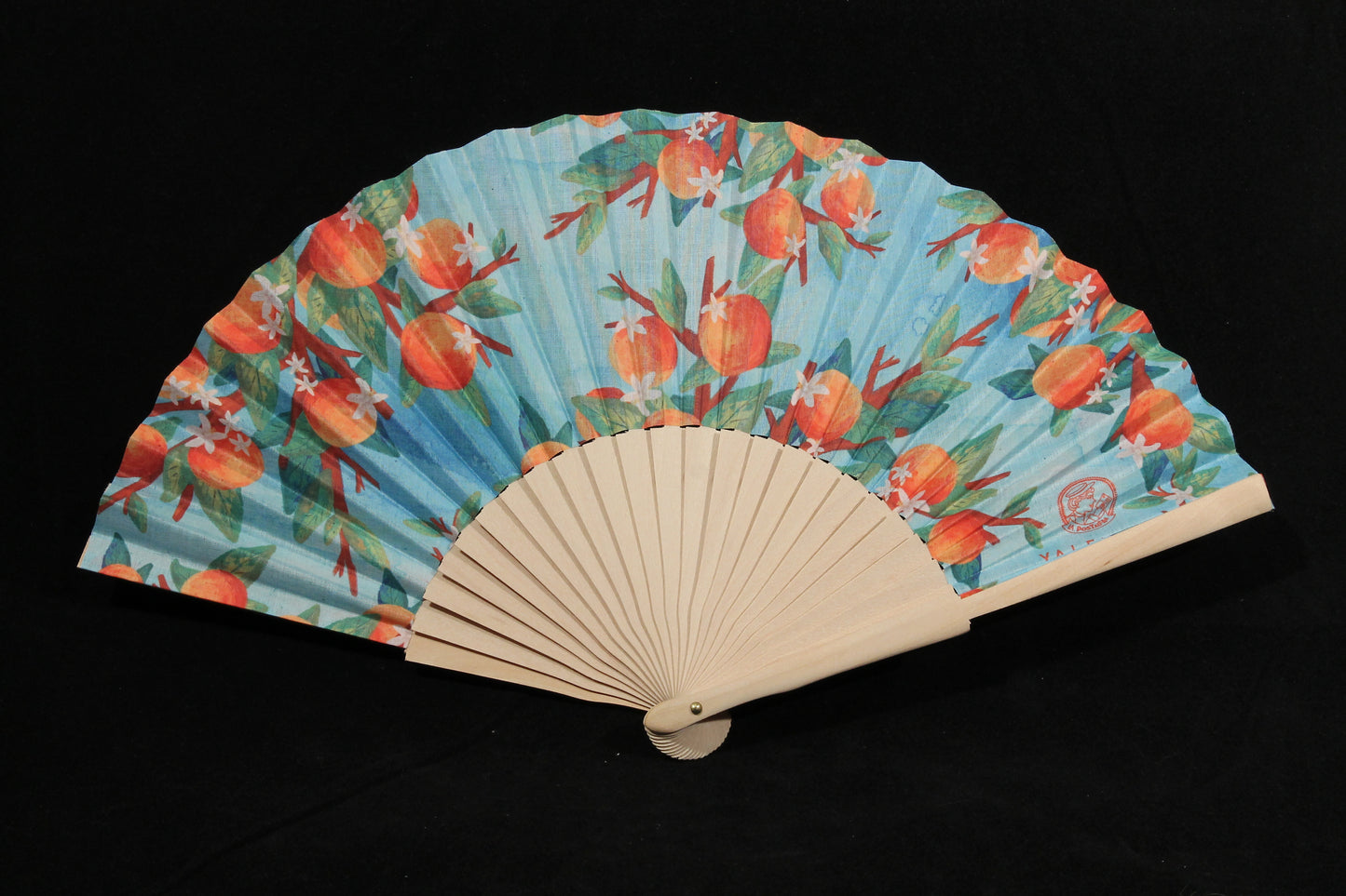 New Hand Fan From Spain Wood/Cloth Formal/Casual Valencia Oranges Blu