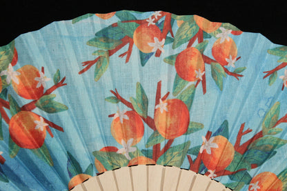 New Hand Fan From Spain Wood/Cloth Formal/Casual Valencia Oranges Blu