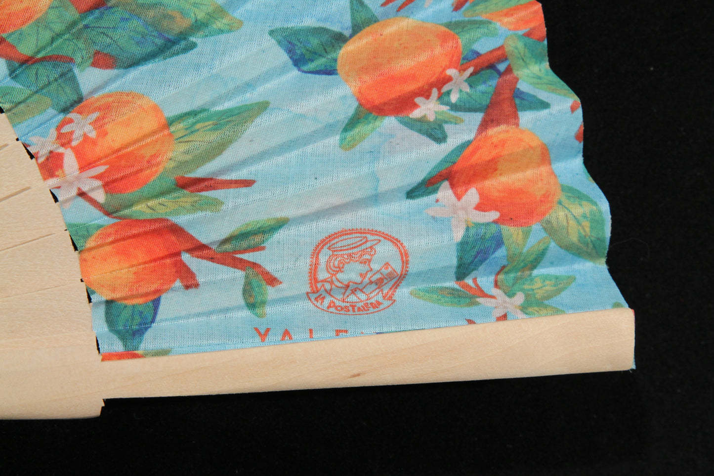 New Hand Fan From Spain Wood/Cloth Formal/Casual Valencia Oranges Blu