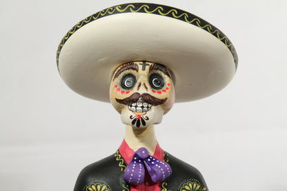 Lupita Doll Day of the Dead Charro Catrin Black Suit Fuchsia Ceramic Mexican
