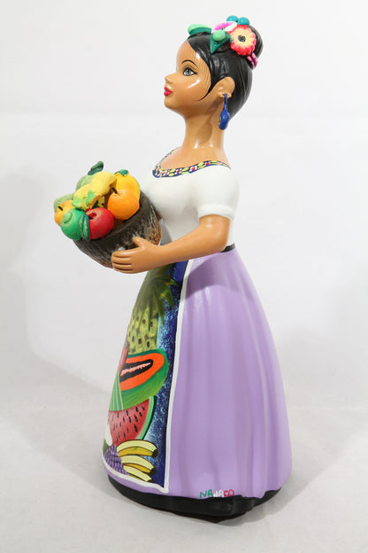 Lupita Doll Fresh Fruit Seller Lilac Dress Ceramic Mexican Folk Art