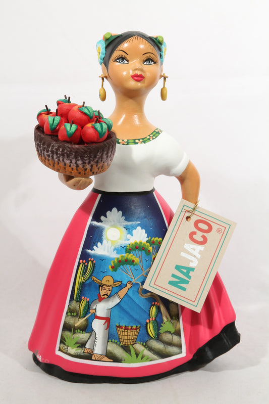 "Lupita" Red Espanola Skirt Apple Basket NAJACO Doll Ceramic Figurine