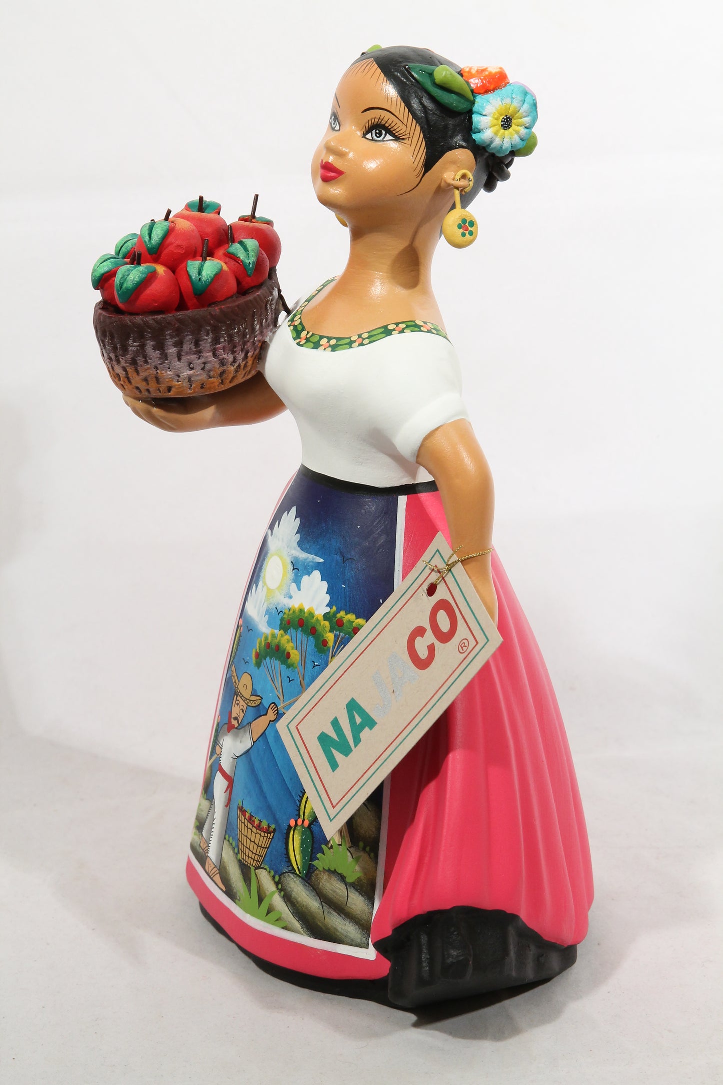 "Lupita" Red Espanola Skirt Apple Basket NAJACO Doll Ceramic Figurine