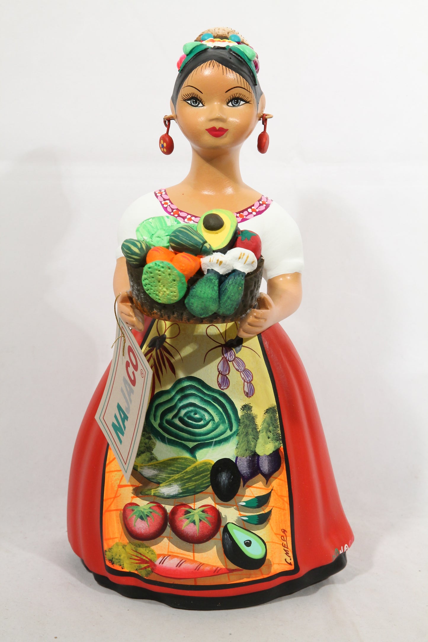 Lupita Ceramic Figurine /Doll Mexican Folk Art Vegetable Basket Red #2