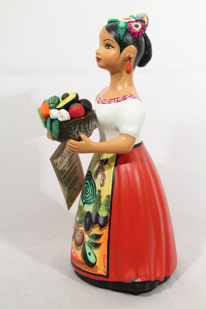 Lupita Ceramic Figurine /Doll Mexican Folk Art Vegetable Basket Red #2