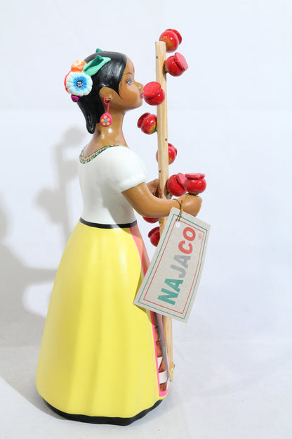 Lupita Doll Candy Apple Seller Yellow Skirt Ceramic Mexican Folk Art