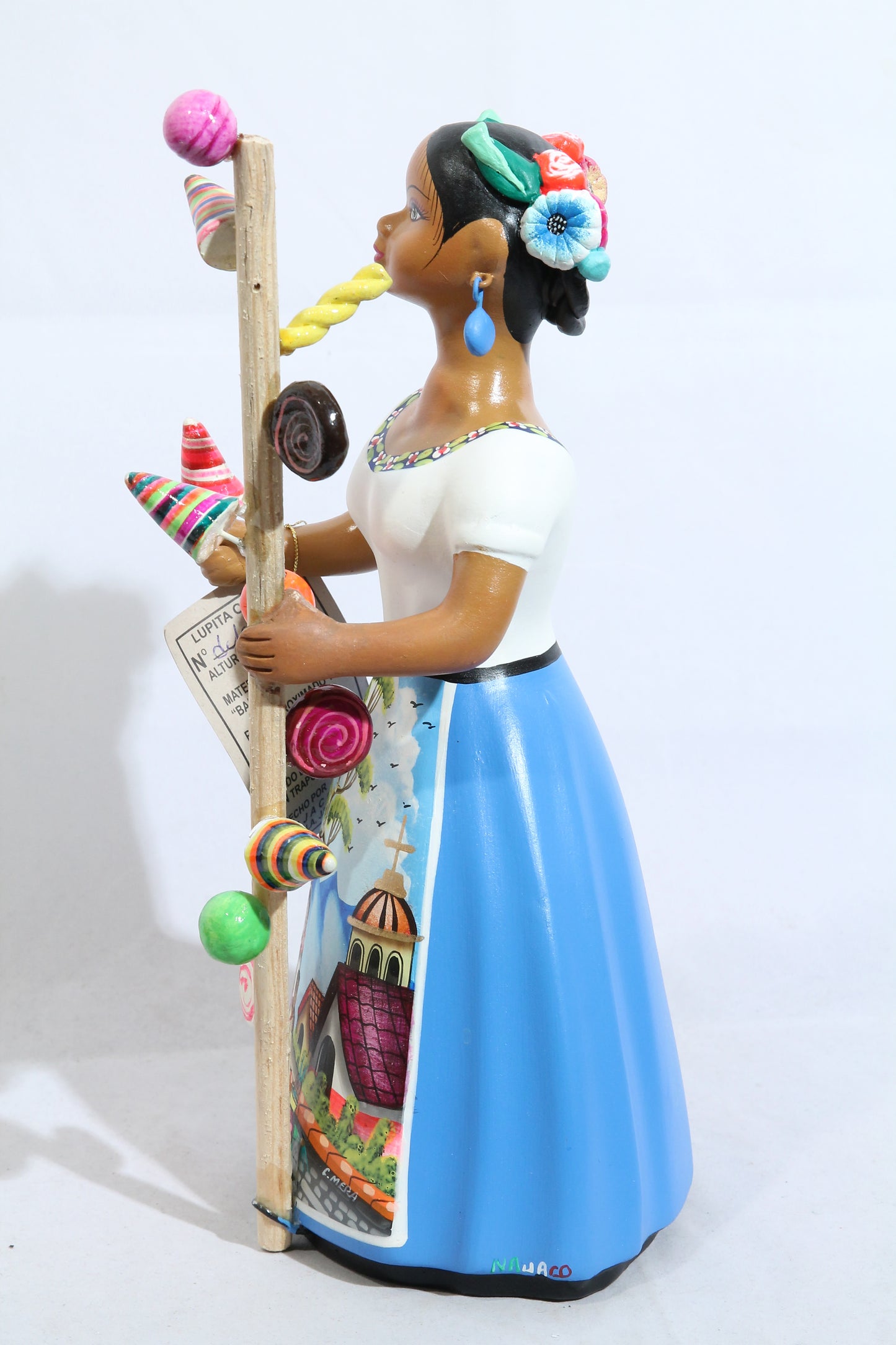 Lupita Najaco Ceramic Doll Hard Candy Seller Mexican Folk Art Celeste Blue