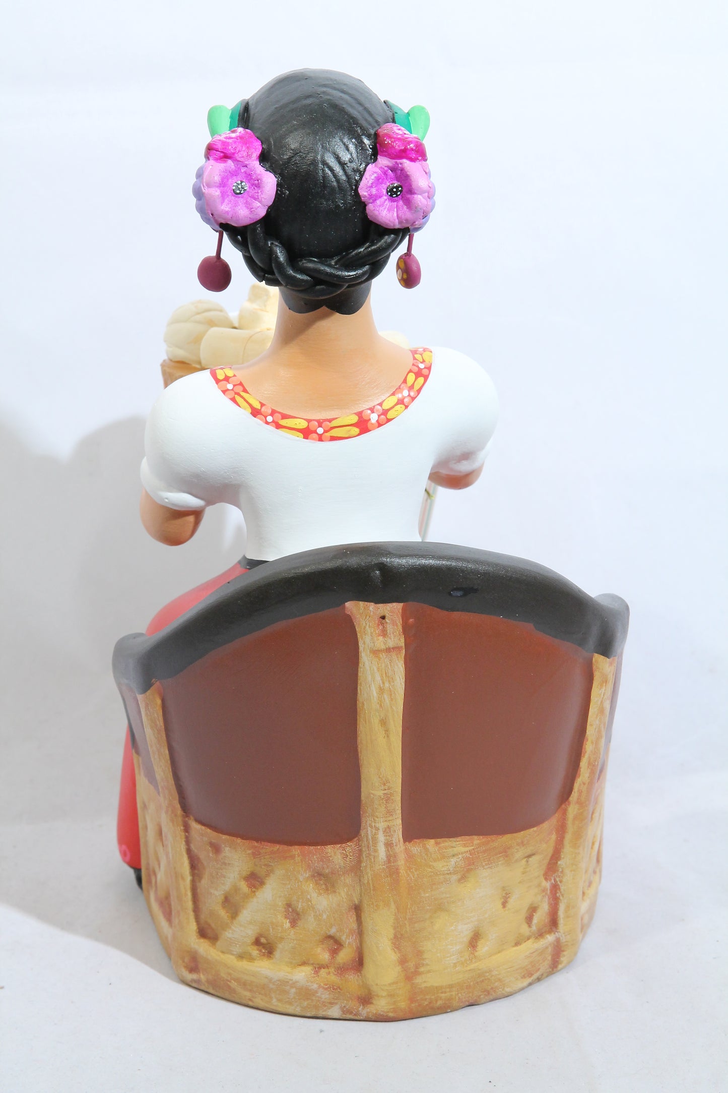 Lupita Ceramic Figurine Chair/Cheese Basket Mexican Folk Art Red Skirt