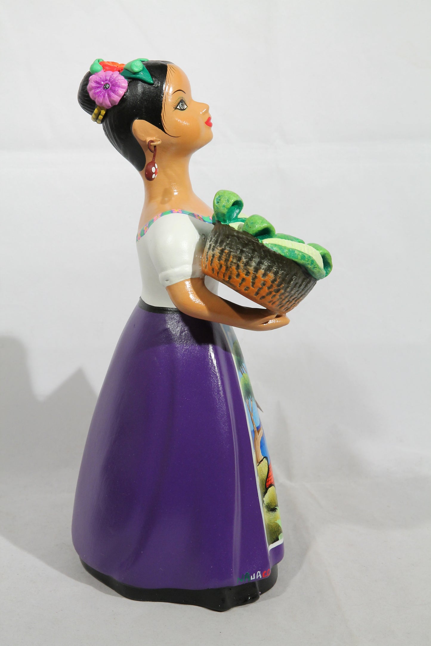 Lupita NAJACO Ceramic Doll Corn Basket Espanola Plum Mexican Folk Art