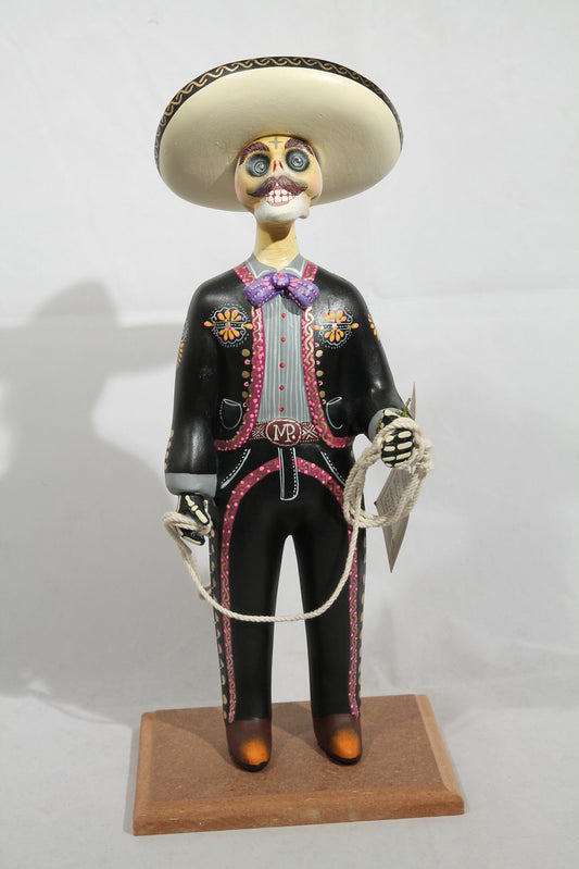 Lupita Doll Day of the Dead Charro Catrin Black Suit Plum Ceramic Mexican
