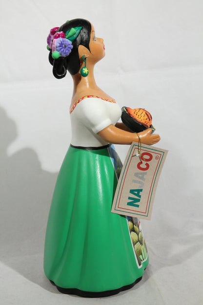 Lupita NAJACO Ceramic Doll/Figurine Mexican Folk Art Platter w Fish Decor Green
