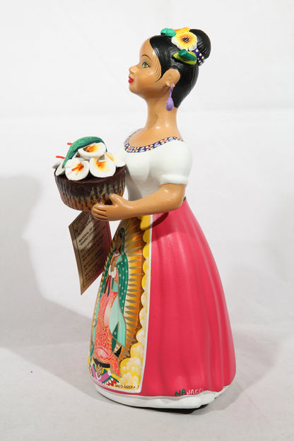 Lupita Najaco Ceramic Doll Mexico Folk Art Our Lady Calla Lilies Fuchsia #2