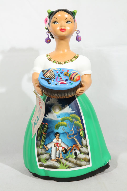 Lupita NAJACO Ceramic Doll Mexican Basket Toys Lime Green #2