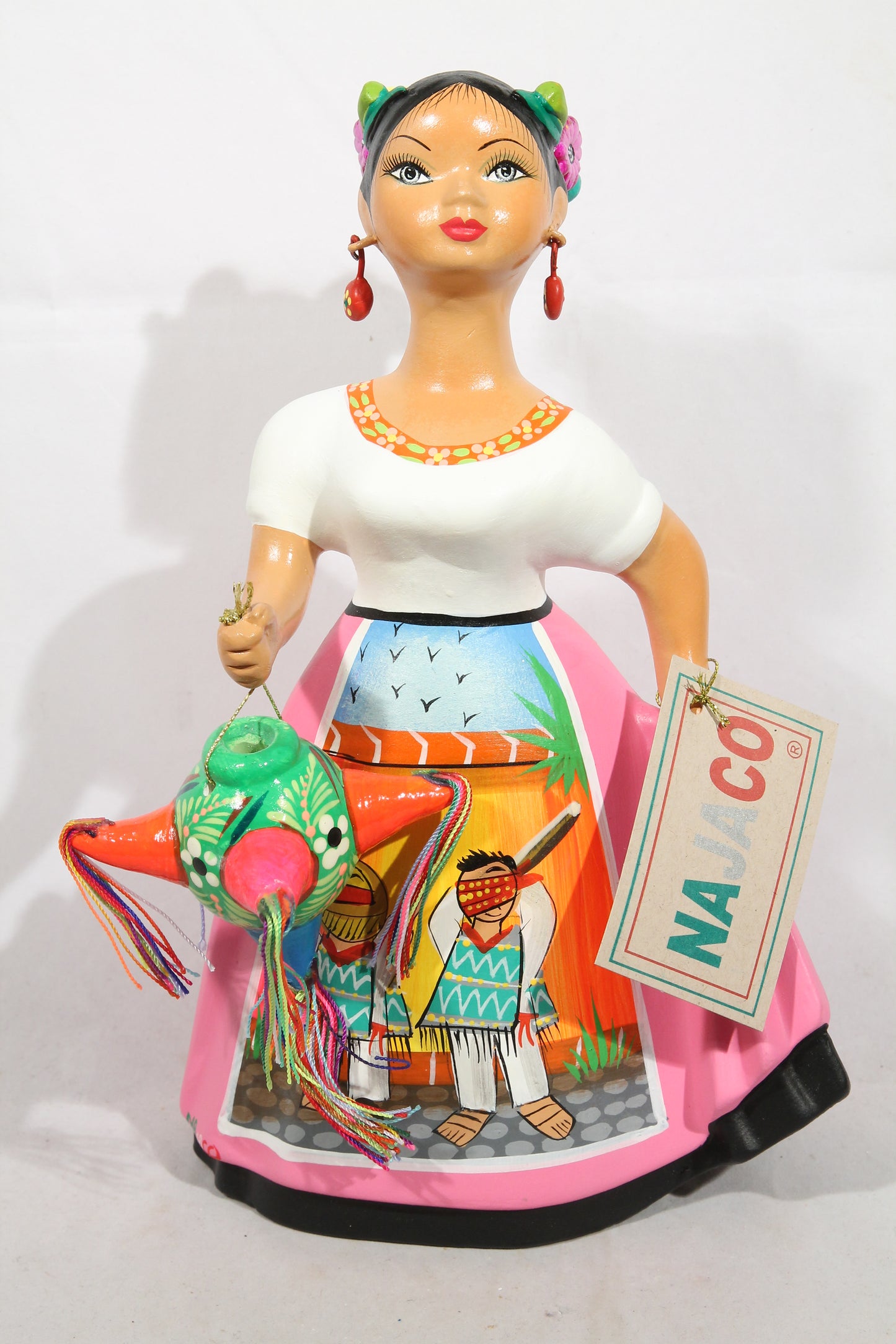 Lupita Najaco Ceramic Figurine/Doll Pinata Mexico Folk Art Pink #2