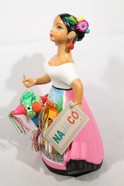 Lupita Najaco Ceramic Figurine/Doll Pinata Mexico Folk Art Pink #2