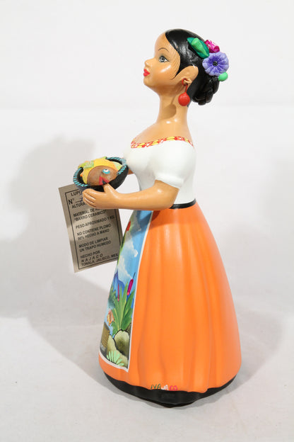 Lupita Doll NAJACO W Plate of Fish Orange Dress Ceramic Mexican #2