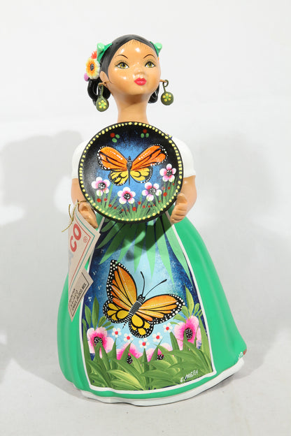 Lupita Doll Butterfly Platter Green NAJACO Ceramic Mexican