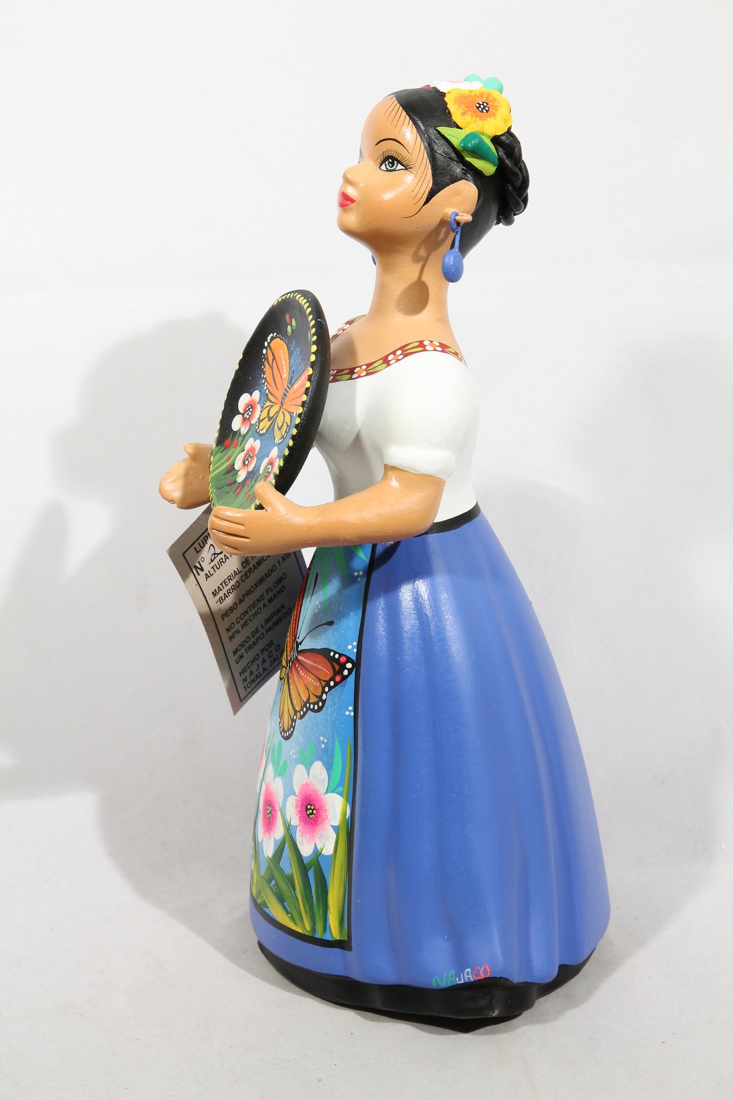 Lupita Doll Butterfly Platter Royal Blue Ceramic Mexican NAJACO