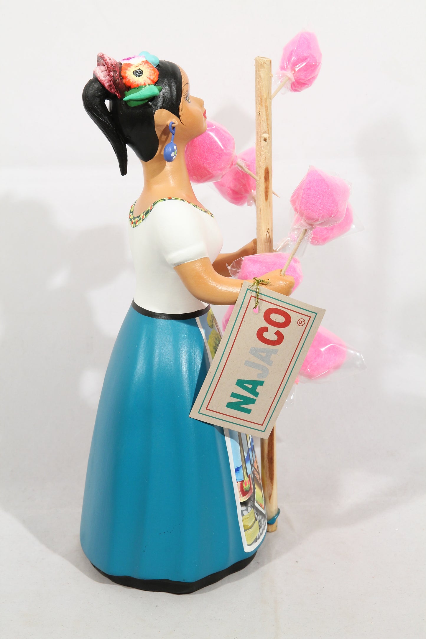 Lupita Doll Cotton Candy Female Teal Skirt Ceramic Mexican