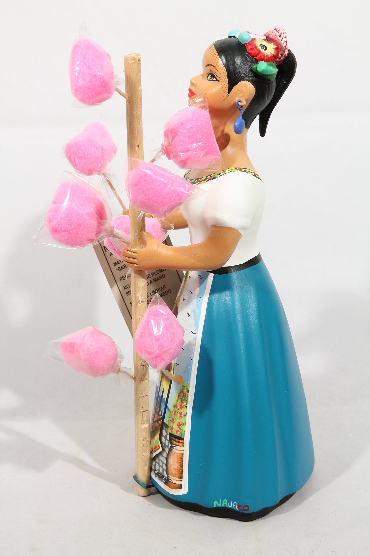 Lupita Doll Cotton Candy Female Teal Skirt Ceramic Mexican