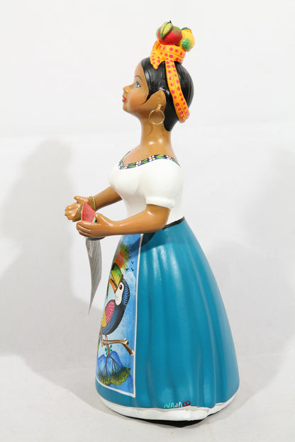 Najaco Lupita Ceramic Figurine Watermelon Mexican Teal Skirt
