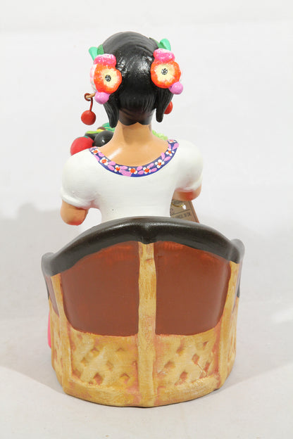 Lupita Doll Basket Vegetables Sitting Fuchsia Mexican Ceramic #2