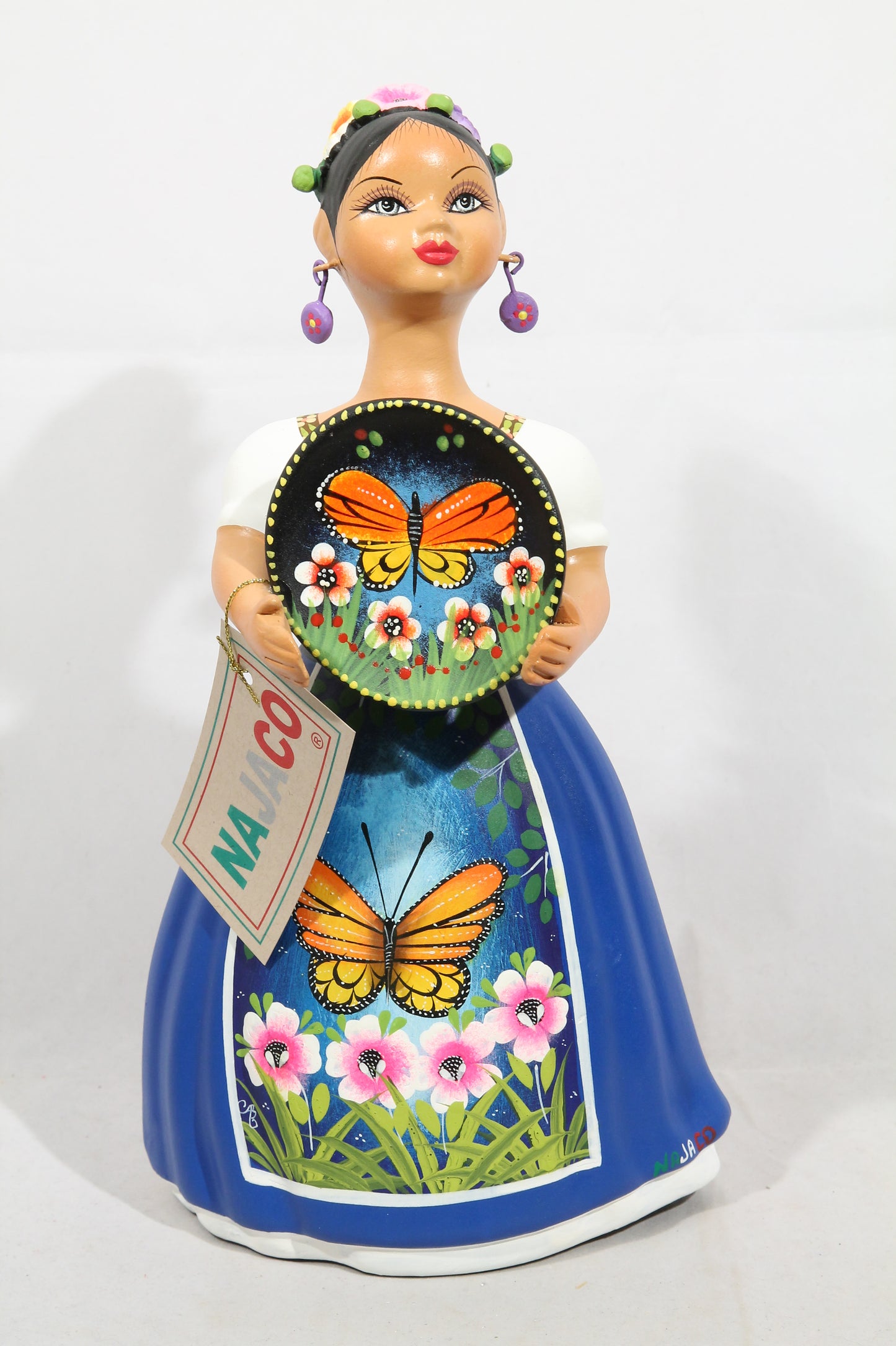 Lupita NAJACO Ceramic Doll Butterfly Platter Mexican Royal Blue #2
