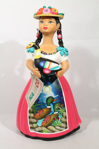 Lupita Doll Goose Herder Najaco Ceramic Hat Fuchsia Mexican