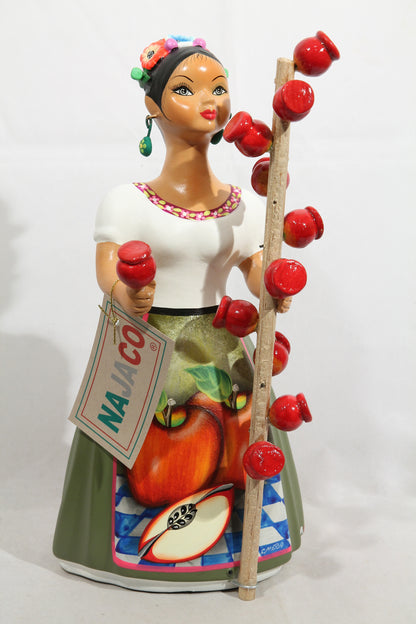 Lupita Doll Candy Apple Seller Olive Dress Ceramic Mexico Folk Art