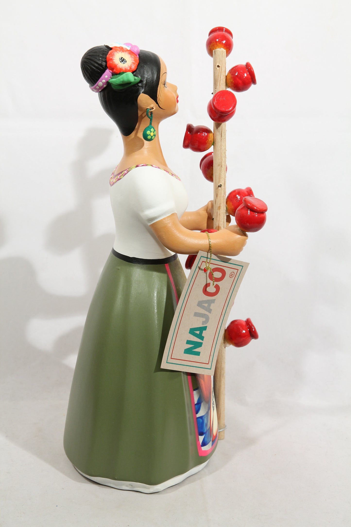 Lupita Doll Candy Apple Seller Olive Dress Ceramic Mexico Folk Art
