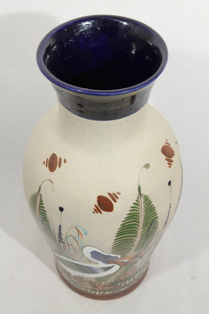 X-Lrg Ceramic Vase Mexican Folk Art Mateos Tostado Collectible Décor Heron