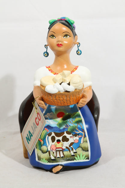 Lupita NAJACO Cheese Basket in Chair Royal Blue Mexican Ceramic Figurine