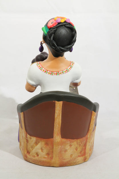 Lupita Najaco Ceramic Figurine on Chair/Basket/Avacados Décor Plum