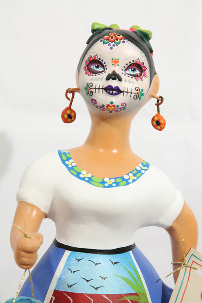 Day of the Dead Pinata Mex Folk Art Celeste Blue NAJACO Lupita Ceramic Doll #3