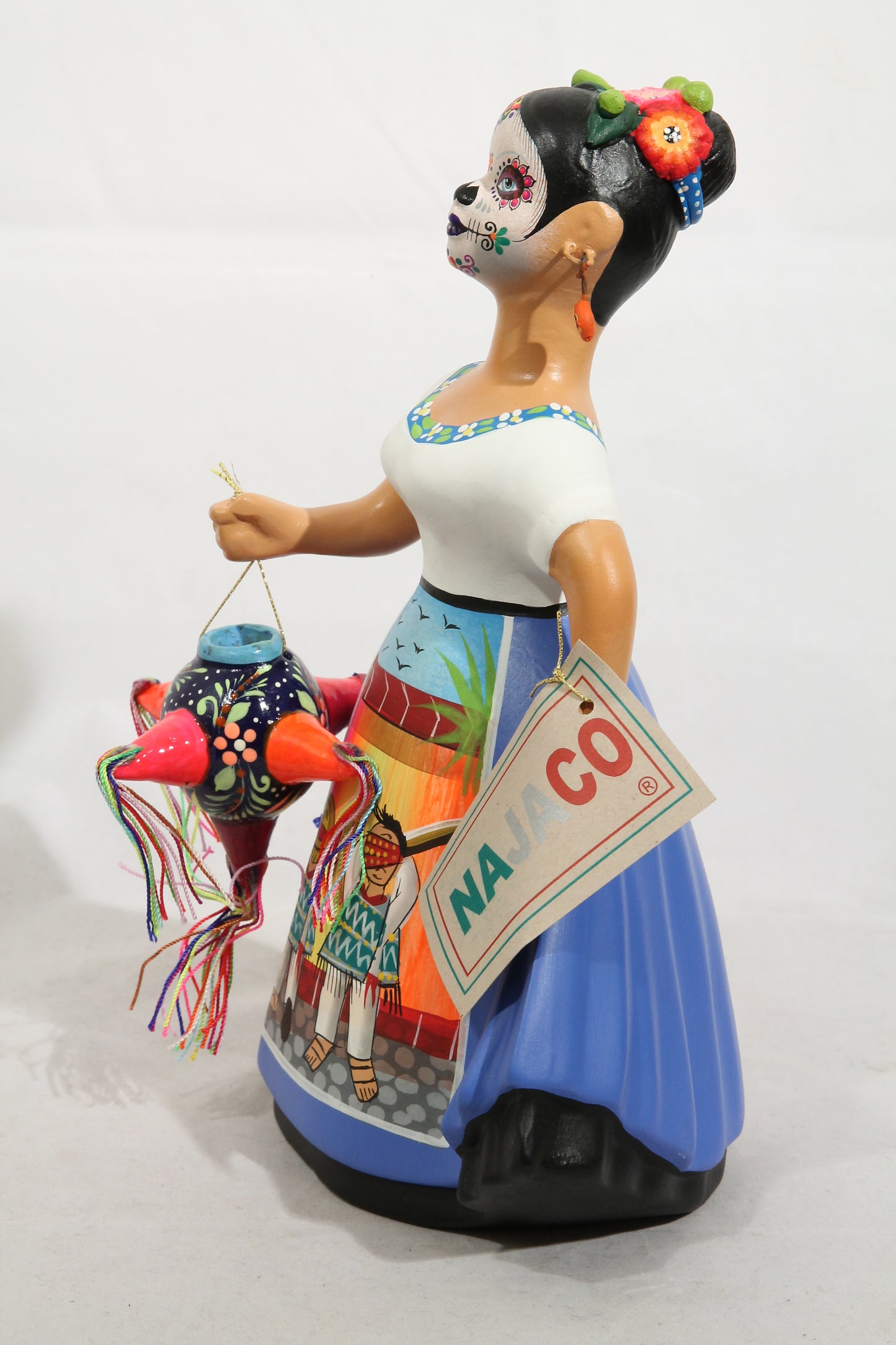 Day of the Dead Pinata Mex Folk Art Celeste Blue NAJACO Lupita Ceramic Doll #3