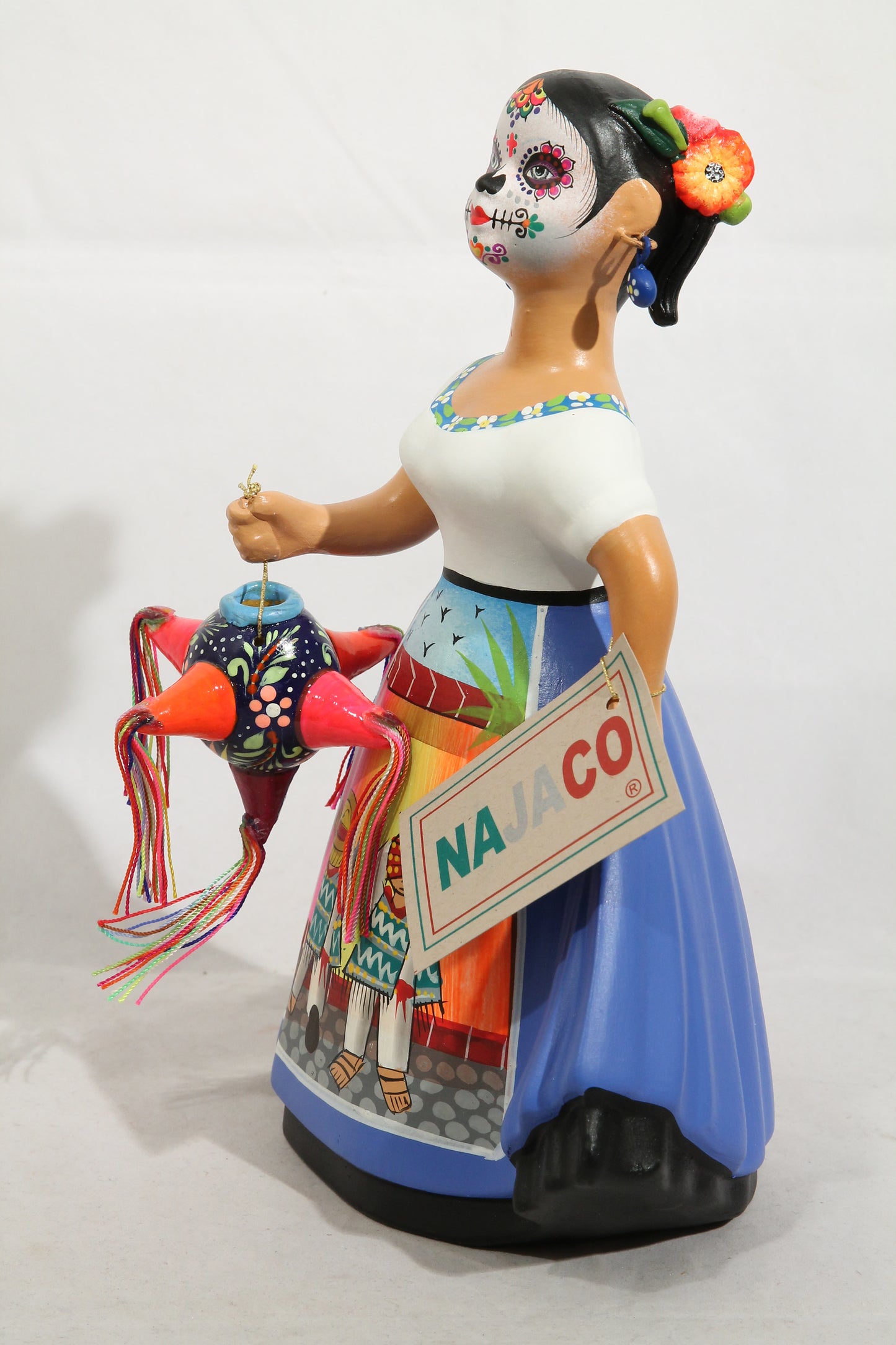 Day of the Dead Pinata Mex Folk Art Celeste Blue NAJACO Lupita Ceramic Doll