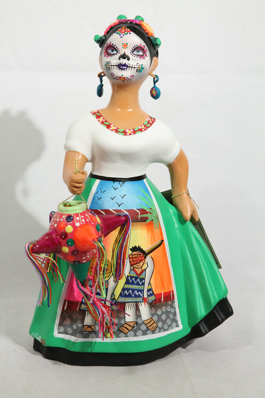 Day of the Dead/Catrina Lupita Ceramic Doll Pinata NAJACO Folk Art Green