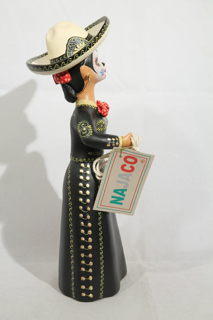 Charra/Day of the Dead Najaco Lupita Doll Ceramic Mexican Folk Art Blk