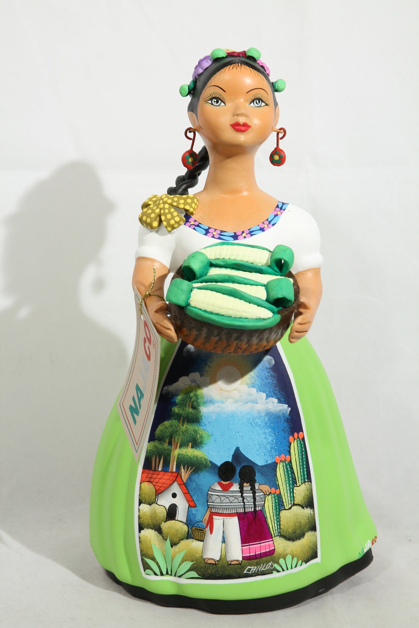 Lupita NAJACO Doll/Figurine Basket Corn Mexican Folk Art Lime Green Skirt