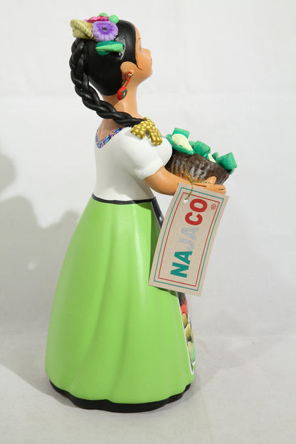 Lupita NAJACO Doll/Figurine Basket Corn Mexican Folk Art Lime Green Skirt