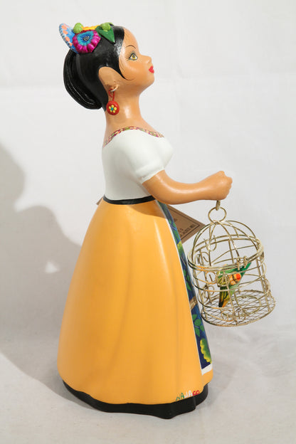 Najaco Lupita Ceramic Figurine Mexican Folk Art Espanola Parrot Cage Mustard