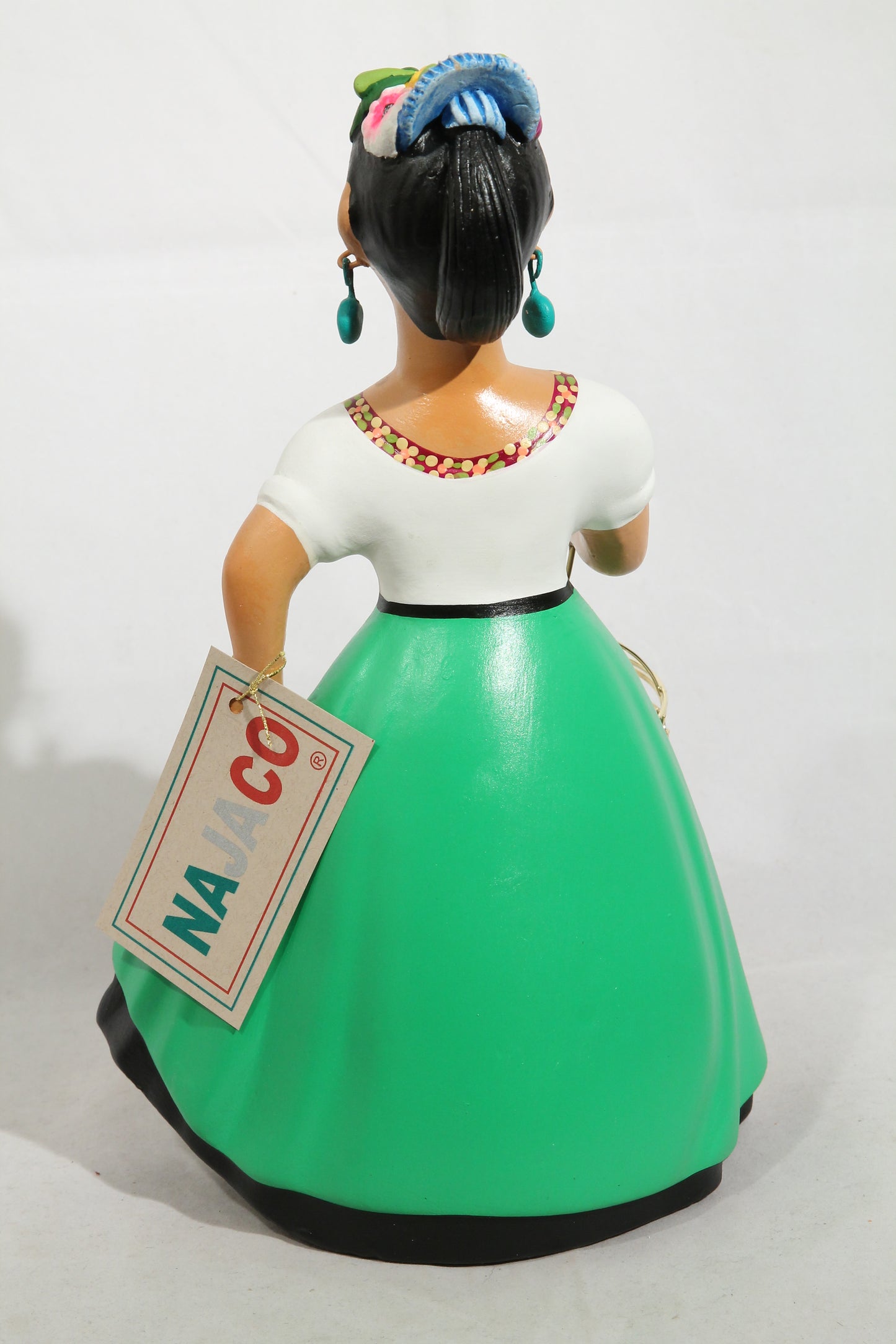 Najaco Lupita Ceramic Doll Parrot Cage Mexican Folk Art Green