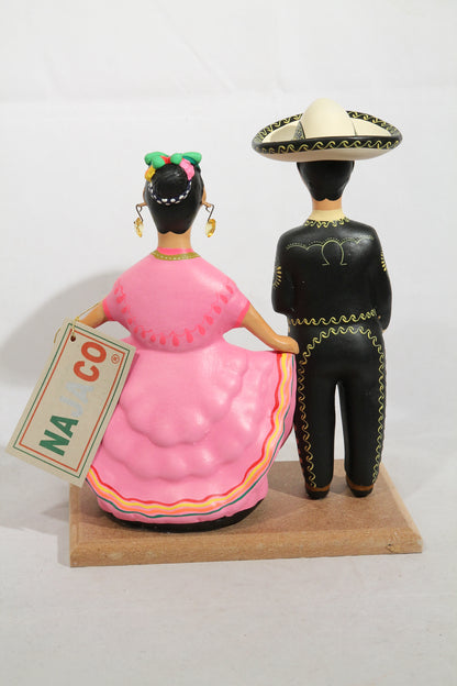 Lupita NAJACO Ceramic Mexican Doll/Figurines Dancing Children Brown/Pink