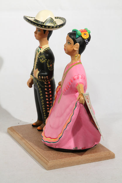 Lupita NAJACO Ceramic Mexican Doll/Figurines Dancing Children Brown/Pink