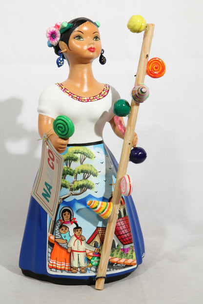 Najaco Lupita Ceramic Figurine Hard Candy Seller Folk Art New Blue #3